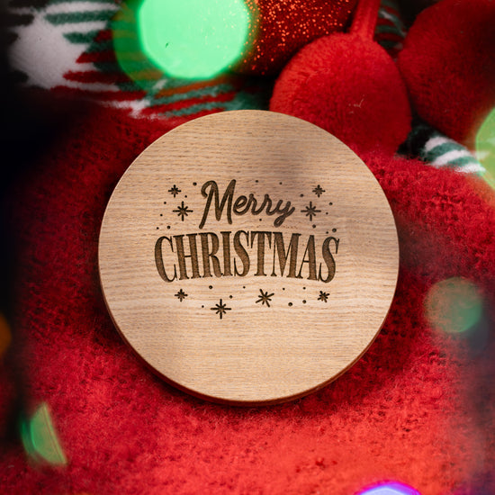 Merry Christmas - Couvercle De Noël En Bois Naturel Pour Bougie De 30cl